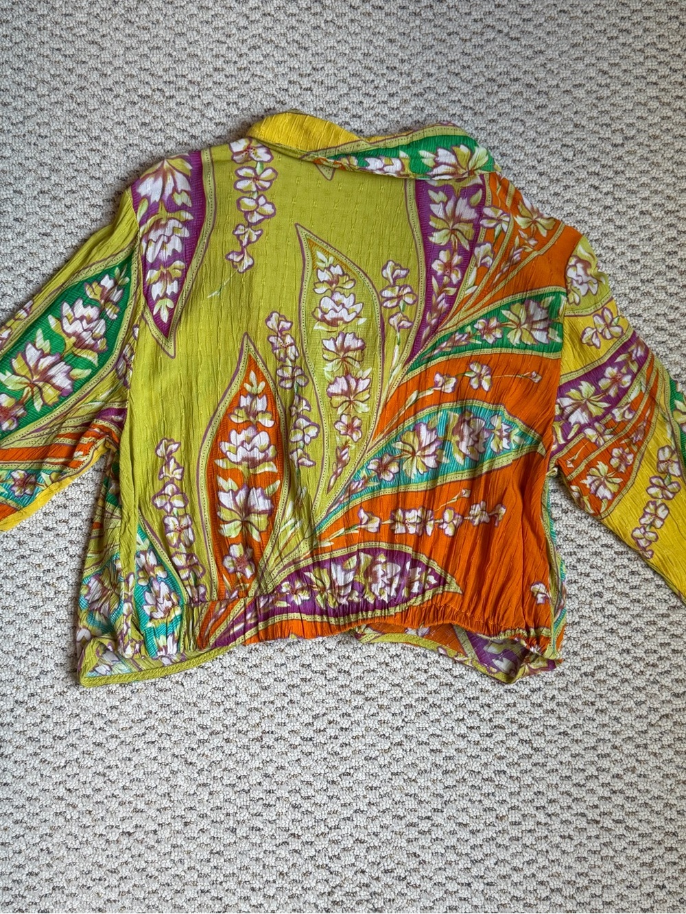 Haute Hippie Medium Tropical Floral Surplice Wrap Blouse Cropped Boho - Picture 8 of 10